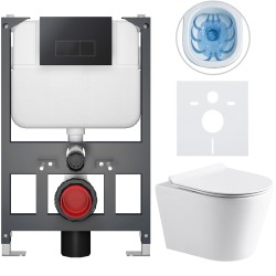 CERANO - Kompletní WC set Basic/Carlito - bílá lesklá - WC tlačítko Modulo/Černá - závěsné - nízký modul - předstěnová instalace - 48,5x36,5  (CER-8050BD86054)