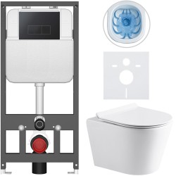CERANO - Kompletní WC set Basic/Carlito - bílá lesklá - WC tlačítko Modulo/Černá - závěsné - předstěnová instalace - 48,5x36,5  (CER-8050BD86053)
