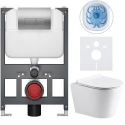 CERANO - Kompletní WC set Basic/Carlito - bílá lesklá - WC tlačítko Modulo/Stříbrná - závěsné - nízký modul - předstěnová instalace - 48,5x36,5  (CER-8050BD86059)