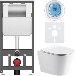 CERANO - Kompletní WC set Basic/Carlito - bílá lesklá - WC tlačítko Modulo/Stříbrná - závěsné - předstěnová instalace - 48,5x36,5  (CER-8050BD86058)