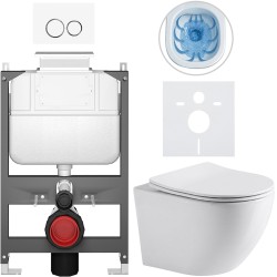 CERANO - Kompletní WC set Basic/Cesso - bílá lesklá - WC tlačítko Dualo/Bílá - ovládání shora - předstěnová instalace - 49x36  (CER-8050BD85925)