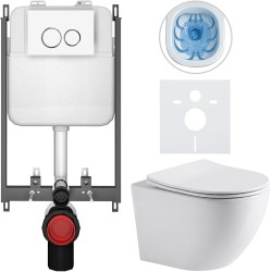 CERANO - Kompletní WC set Basic/Cesso - bílá lesklá - WC tlačítko Dualo/Bílá - pro zazdění - 49x36  (CER-8050BD85926)