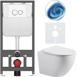 CERANO - Kompletní WC set Basic/Cesso - bílá lesklá - WC tlačítko Dualo/Bílá - závěsné - předstěnová instalace - 49x36  (CER-8050BD85973)