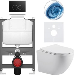 CERANO - Kompletní WC set Basic/Cesso - bílá lesklá - WC tlačítko Dualo/Černá - ovládání shora - předstěnová instalace - 49x36  (CER-8050BD85975)