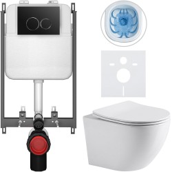 CERANO - Kompletní WC set Basic/Cesso - bílá lesklá - WC tlačítko Dualo/Černá - pro zazdění - 49x36  (CER-8050BD85931)