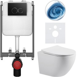 CERANO - Kompletní WC set Basic/Cesso - bílá lesklá - WC tlačítko Dualo/Černá - pro zazdění - 49x36  (CER-8050BD85976)