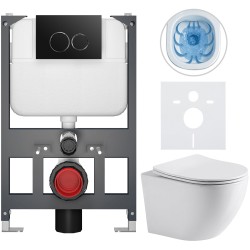 CERANO - Kompletní WC set Basic/Cesso - bílá lesklá - WC tlačítko Dualo/Černá - závěsné - nízký modul - předstěnová instalace - 49x36  (CER-8050BD85934)