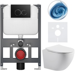 CERANO - Kompletní WC set Basic/Cesso - bílá lesklá - WC tlačítko Dualo/Černá - závěsné - nízký modul - předstěnová instalace - 49x36  (CER-8050BD85979)