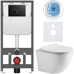 CERANO - Kompletní WC set Basic/Cesso - bílá lesklá - WC tlačítko Dualo/Černá - závěsné - předstěnová instalace - 49x36  (CER-8050BD85933)