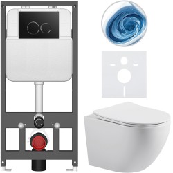 CERANO - Kompletní WC set Basic/Cesso - bílá lesklá - WC tlačítko Dualo/Černá - závěsné - předstěnová instalace - 49x36  (CER-8050BD85978)