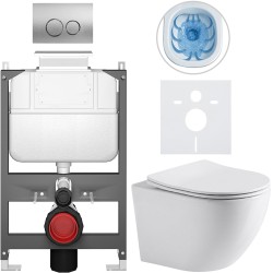 CERANO - Kompletní WC set Basic/Cesso - bílá lesklá - WC tlačítko Dualo/Stříbrná - ovládání shora - předstěnová instalace - 49x36  (CER-8050BD85935)