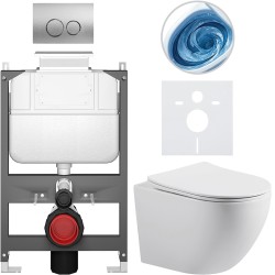 CERANO - Kompletní WC set Basic/Cesso - bílá lesklá - WC tlačítko Dualo/Stříbrná - ovládání shora - předstěnová instalace - 49x36  (CER-8050BD85980)