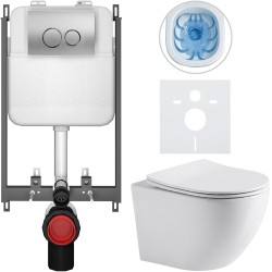 CERANO - Kompletní WC set Basic/Cesso - bílá lesklá - WC tlačítko Dualo/Stříbrná - pro zazdění - 49x36  (CER-8050BD85936)