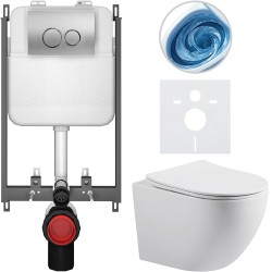 CERANO - Kompletní WC set Basic/Cesso - bílá lesklá - WC tlačítko Dualo/Stříbrná - pro zazdění - 49x36  (CER-8050BD85981)