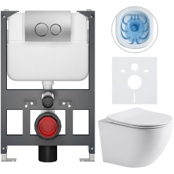 CERANO - Kompletní WC set Basic/Cesso - bílá lesklá - WC tlačítko Dualo/Stříbrná - závěsné - nízký modul - předstěnová instalace - 49x36  (CER-8050BD85939)