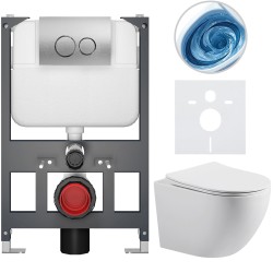 CERANO - Kompletní WC set Basic/Cesso - bílá lesklá - WC tlačítko Dualo/Stříbrná - závěsné - nízký modul - předstěnová instalace - 49x36  (CER-8050BD85984)