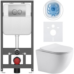 CERANO - Kompletní WC set Basic/Cesso - bílá lesklá - WC tlačítko Dualo/Stříbrná - závěsné - předstěnová instalace - 49x36  (CER-8050BD85938)