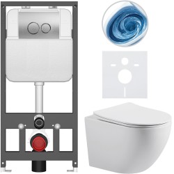 CERANO - Kompletní WC set Basic/Cesso - bílá lesklá - WC tlačítko Dualo/Stříbrná - závěsné - předstěnová instalace - 49x36  (CER-8050BD85983)