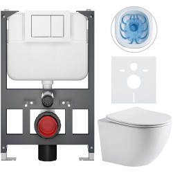 CERANO - Kompletní WC set Basic/Cesso - bílá lesklá - WC tlačítko Maxio/Bílá - závěsné - nízký modul - předstěnová instalace - 49x36  (CER-8050BD85944)