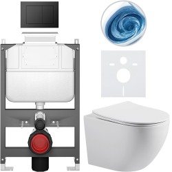 CERANO - Kompletní WC set Basic/Cesso - bílá lesklá - WC tlačítko Maxio/Černá - ovládání shora - předstěnová instalace - 49x36  (CER-8050BD85990)
