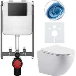CERANO - Kompletní WC set Basic/Cesso - bílá lesklá - WC tlačítko Maxio/Černá - pro zazdění - 49x36  (CER-8050BD85991)