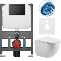 CERANO - Kompletní WC set Basic/Cesso - bílá lesklá - WC tlačítko Maxio/Černá - závěsné - nízký modul - předstěnová instalace - 49x36  (CER-8050BD85994)