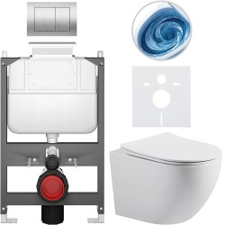 CERANO - Kompletní WC set Basic/Cesso - bílá lesklá - WC tlačítko Maxio/Stříbrná - ovládání shora - předstěnová instalace - 49x36  (CER-8050BD85995)