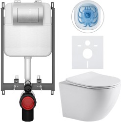 CERANO - Kompletní WC set Basic/Cesso - bílá lesklá - WC tlačítko Maxio/Stříbrná - pro zazdění - 49x36  (CER-8050BD85951)