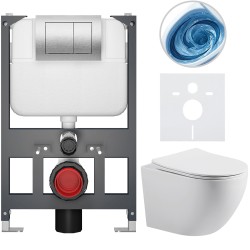 CERANO - Kompletní WC set Basic/Cesso - bílá lesklá - WC tlačítko Maxio/Stříbrná - závěsné - nízký modul - předstěnová instalace - 49x36  (CER-8050BD85999)