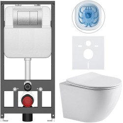 CERANO - Kompletní WC set Basic/Cesso - bílá lesklá - WC tlačítko Maxio/Stříbrná - závěsné - předstěnová instalace - 49x36  (CER-8050BD85953)