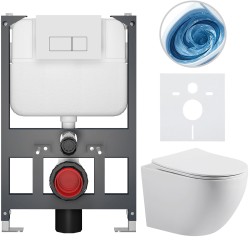 CERANO - Kompletní WC set Basic/Cesso - bílá lesklá - WC tlačítko Modulo/Bílá - závěsné - nízký modul - předstěnová instalace - 49x36  (CER-8050BD86004)