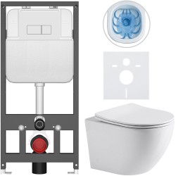 CERANO - Kompletní WC set Basic/Cesso - bílá lesklá - WC tlačítko Modulo/Bílá - závěsné - předstěnová instalace - 49x36  (CER-8050BD85958)