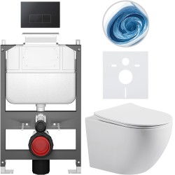 CERANO - Kompletní WC set Basic/Cesso - bílá lesklá - WC tlačítko Modulo/Černá - ovládání shora - předstěnová instalace - 49x36  (CER-8050BD86005)