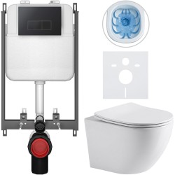 CERANO - Kompletní WC set Basic/Cesso - bílá lesklá - WC tlačítko Modulo/Černá - pro zazdění - 49x36  (CER-8050BD85961)
