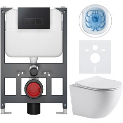 CERANO - Kompletní WC set Basic/Cesso - bílá lesklá - WC tlačítko Modulo/Černá - závěsné - nízký modul - předstěnová instalace - 49x36  (CER-8050BD85964)