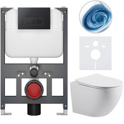CERANO - Kompletní WC set Basic/Cesso - bílá lesklá - WC tlačítko Modulo/Černá - závěsné - nízký modul - předstěnová instalace - 49x36  (CER-8050BD86009)