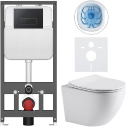 CERANO - Kompletní WC set Basic/Cesso - bílá lesklá - WC tlačítko Modulo/Černá - závěsné - předstěnová instalace - 49x36  (CER-8050BD85963)