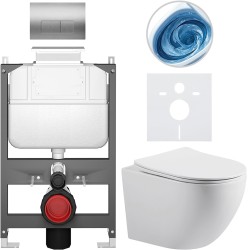 CERANO - Kompletní WC set Basic/Cesso - bílá lesklá - WC tlačítko Modulo/Stříbrná - ovládání shora - předstěnová instalace - 49x36  (CER-8050BD86010)