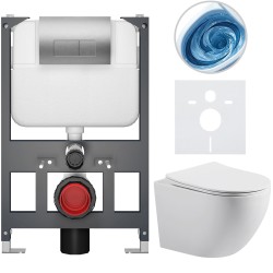 CERANO - Kompletní WC set Basic/Cesso - bílá lesklá - WC tlačítko Modulo/Stříbrná - závěsné - nízký modul - předstěnová instalace - 49x36  (CER-8050BD86014)