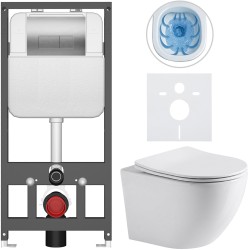 CERANO - Kompletní WC set Basic/Cesso - bílá lesklá - WC tlačítko Modulo/Stříbrná - závěsné - předstěnová instalace - 49x36  (CER-8050BD85968)