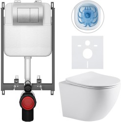 CERANO - Kompletní WC set Basic/Cesso - bílá matná - WC tlačítko Maxio/Stříbrná - pro zazdění - 49x36  (CER-8050BD86266)