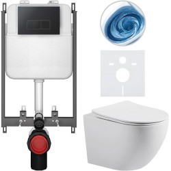 CERANO - Kompletní WC set Basic/Cesso - bílá matná - WC tlačítko Modulo/Černá - pro zazdění - 49x36  (CER-8050BD86186)