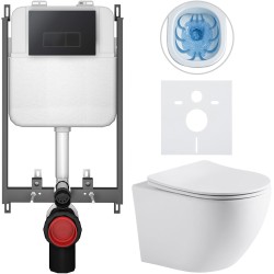 CERANO - Kompletní WC set Basic/Cesso - bílá matná - WC tlačítko Modulo/Černá - pro zazdění - 49x36  (CER-8050BD86276)