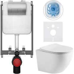 CERANO - Kompletní WC set Basic/Cesso - bílá matná - WC tlačítko Modulo/Stříbrná - pro zazdění - 49x36  (CER-8050BD86281)