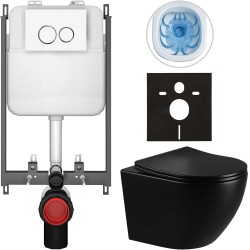 CERANO - Kompletní WC set Basic/Cesso - černá lesklá - WC tlačítko Dualo/Bílá - pro zazdění - 49x36  (CER-8050BD86286)