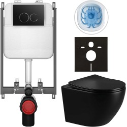 CERANO - Kompletní WC set Basic/Cesso - černá lesklá - WC tlačítko Dualo/Černá - pro zazdění - 49x36  (CER-8050BD86291)