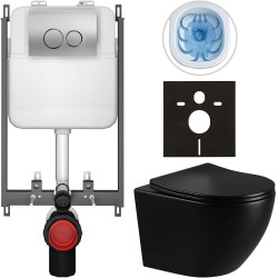 CERANO - Kompletní WC set Basic/Cesso - černá lesklá - WC tlačítko Dualo/Stříbrná - pro zazdění - 49x36  (CER-8050BD86296)