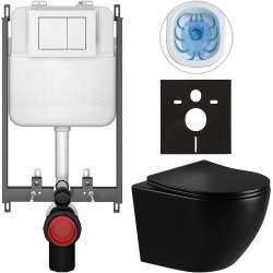 CERANO - Kompletní WC set Basic/Cesso - černá lesklá - WC tlačítko Maxio/Bílá - pro zazdění - 49x36  (CER-8050BD86301)