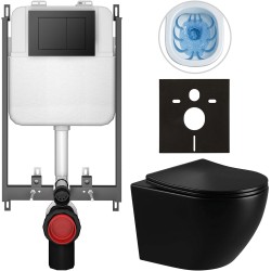 CERANO - Kompletní WC set Basic/Cesso - černá lesklá - WC tlačítko Maxio/Černá - pro zazdění - 49x36  (CER-8050BD86306)