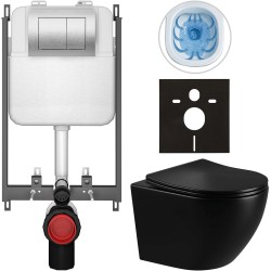 CERANO - Kompletní WC set Basic/Cesso - černá lesklá - WC tlačítko Maxio/Stříbrná - pro zazdění - 49x36  (CER-8050BD86311)